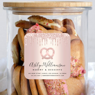 Rose Gold Glitzer Tropfen Bäckerei Catering Kondit Quadratischer Aufkleber