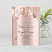Rose Gold Glitzer Tropfen Balloons Brautparty Einladung (Stehend Vorderseite)