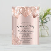 Rose Gold Glitzer Tropfen Balloons Rente Einladung (Stehend Vorderseite)