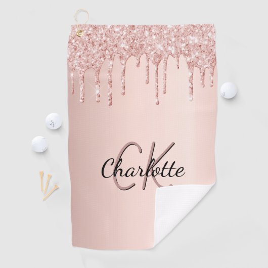 Rose Gold Glitzer Tropfen benutzerdefinierte Monog Golfhandtuch (Insitu)