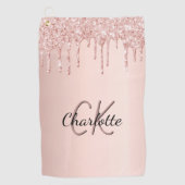 Rose Gold Glitzer Tropfen benutzerdefinierte Monog Golfhandtuch (Vorderseite)