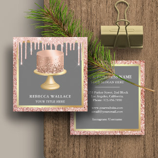 Rose Gold Glitzer Tropfen Blush Pink Custom Cake Quadratische Visitenkarte
