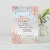 Rose Gold Glitzer Tropfen Boho Rose Silver Sweet 1 Einladung (Stehend Vorderseite)