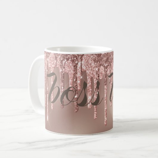Rose Gold Glitzer Tropfen Boss Lady Kaffeetasse (Vorderseite Links)