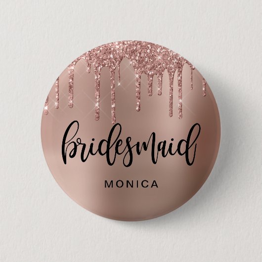 Rose Gold Glitzer Tropfen Braut Button (Vorderseite)