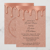 Rose Gold Glitzer & Tropfen Brautparty Einladung (Vorne/Hinten)