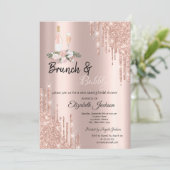 Rose Gold Glitzer Tropfen Bubbly Brautparty Einladung (Stehend Vorderseite)