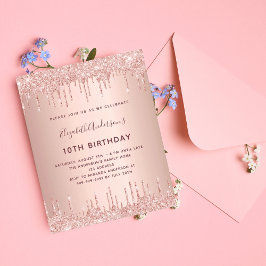 Rose Gold Glitzer Tropfen Budget Einladung Geburts
