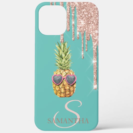 Rose Gold Glitzer Tropfen Cool Ananas Minze Grün Case-Mate iPhone Hülle (Rückseite)