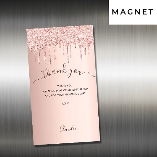 Rose Gold Glitzer Tropfen danke Karte Magnet