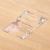 Rose Gold Glitzer Tropfen Dress Blume Quinceañera Acryleinladungen (Ablage )