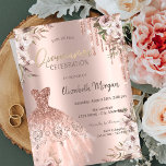 Rose Gold Glitzer Tropfen Dress Blume Quinceañera Einladung<br><div class="desc">Elegante Rose Gold Glitzer Tropfen,  boho Blume und elegantes Kleid auf einer Rose goldenen Hintergrund.</div>