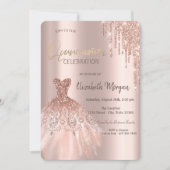 Rose Gold Glitzer Tropfen Dress Quinceañera Einladung (Vorderseite)