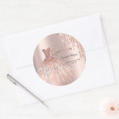 Rose Gold Glitzer Tropfen Dress Quinceañera Runder Aufkleber (Umschlag)