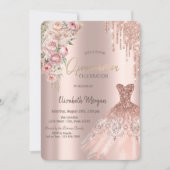 Rose Gold Glitzer Tropfen Dress Rose Quinceañera Einladung (Vorderseite)