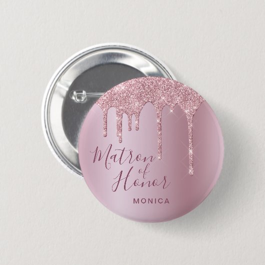 Rose Gold Glitzer Tropfen Ehrensache Button (Vorne & Hinten)