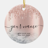 Rose Gold Glitzer Tropfen Eleganter Chic Script Na Keramik Ornament (Vorne)