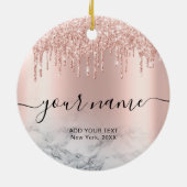 Rose Gold Glitzer Tropfen Eleganter Chic Script Na Keramik Ornament (Hinten)