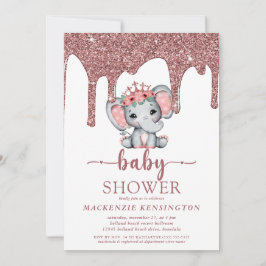 Rose Gold Glitzer Tropfen Elephant Girl Baby Dusch Einladung