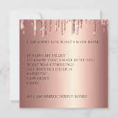 Rose Gold Glitzer Tropfen Entschuldigung Karte (Vorderseite)