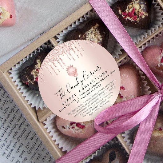 Rose Gold Glitzer Tropfen Erdbeere Confection Lega Runder Aufkleber