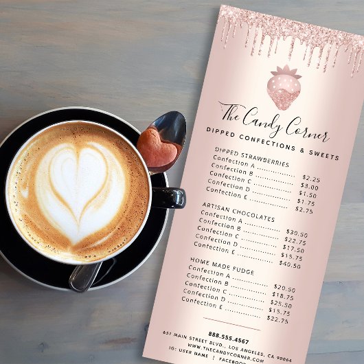 Rose Gold Glitzer Tropfen Erdbeeren Dessert Menü