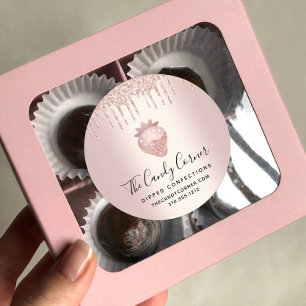 Rose Gold Glitzer Tropfen Erdbeeren Konfektion Runder Aufkleber