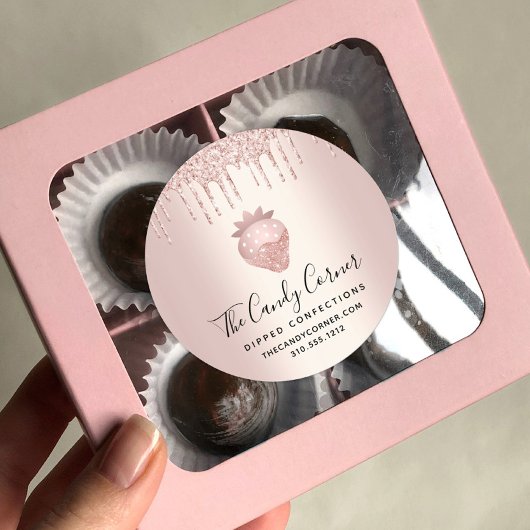 Rose Gold Glitzer Tropfen Erdbeeren Konfektion Runder Aufkleber