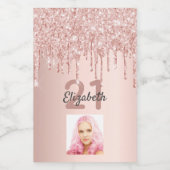 Rose Gold Glitzer Tropfen Erröten Foto Weinetikett (Einzelnes Label)