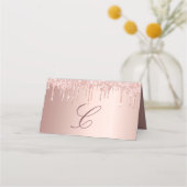 Rose Gold Glitzer Tropfen Erröten Monogramm Platzkarte (Rückseite)