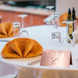 Rose Gold Glitzer Tropfen Erröten Monogramm Platzkarte