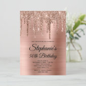 Rose Gold Glitzer Tropfen Foil Extravagant Monogra Einladung (Stehend Vorderseite)