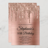 Rose Gold Glitzer Tropfen Foil Extravagant Monogra Einladung (Vorne/Hinten)