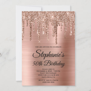 Rose Gold Glitzer Tropfen Foil Extravagant Monogra Einladung