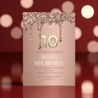 Rose Gold Glitzer Tropfen Girl Girly 10. Geburtsta Einladung