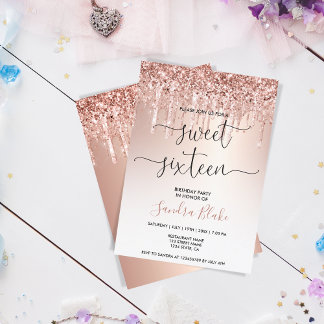 Rose Gold Glitzer Tropfen Girly Modern Sweet 16 Einladung