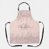 Rose Gold Glitzer Tropfen Girly Monogramm Name Schürze (Vorderseite)