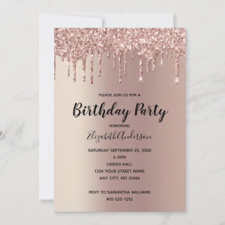 Rose Gold Glitzer Tropfen Glam Trendy Birthday Einladung