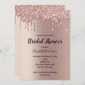 Rose Gold Glitzer Tropfen Glam Trendy Brautparty Einladung (Vorne/Hinten)