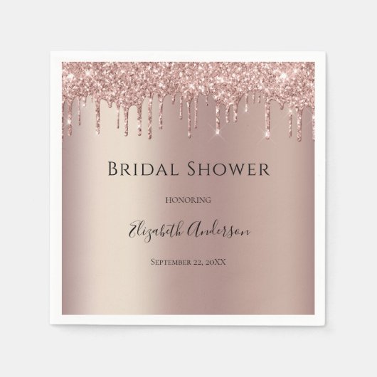 Rose Gold Glitzer Tropfen Glam Trendy Brautparty Serviette (Vorderseite)