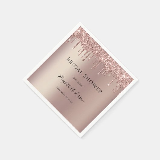 Rose Gold Glitzer Tropfen Glam Trendy Brautparty Serviette (Ecke)