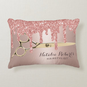 Rose Gold Glitzer Tropfen Gold Schere Friseur Salo Dekokissen