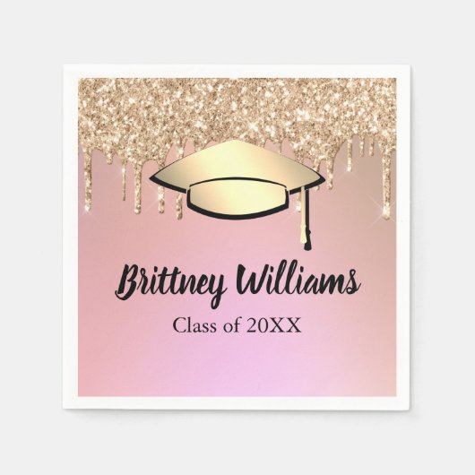 Rose Gold Glitzer Tropfen Graduate Serviette (Vorderseite)