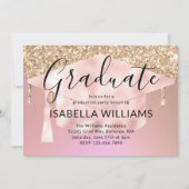 Rose Gold Glitzer Tropfen Graduierungsparty Einladung (Vorderseite)