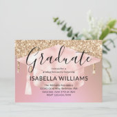 Rose Gold Glitzer Tropfen Graduierungsparty Einladung (Stehend Vorderseite)