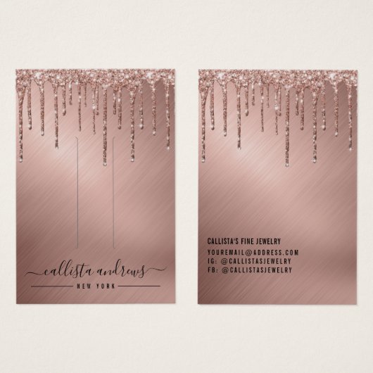 Rose Gold Glitzer Tropfen Hair Clip Display Card (Vorne & Hinten)