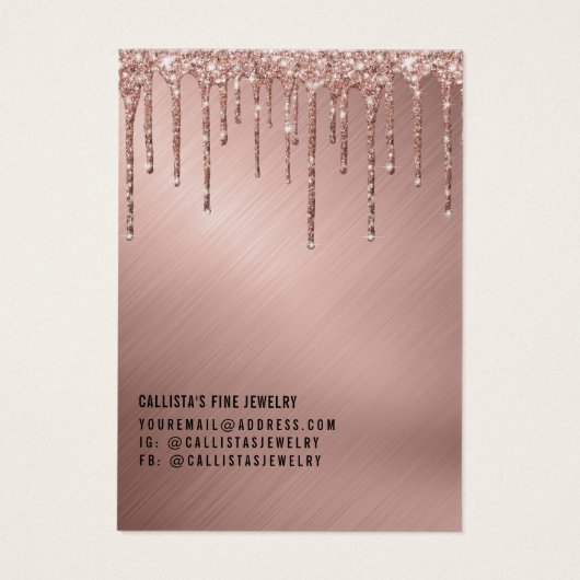 Rose Gold Glitzer Tropfen Hair Clip Display Card (Rückseite)