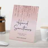 Rose Gold Glitzer Tropfen Hand Sanitäter Hochzeit Sockelschild (In SItu)