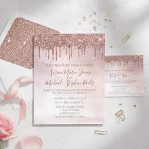 Rose Gold Glitzer Tropfen Kalligrafie Hochzeitsinv Flyer