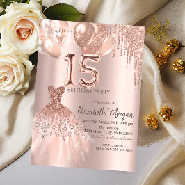 Rose Gold Glitzer Tropfen Kleidung Balloons Quince Einladung